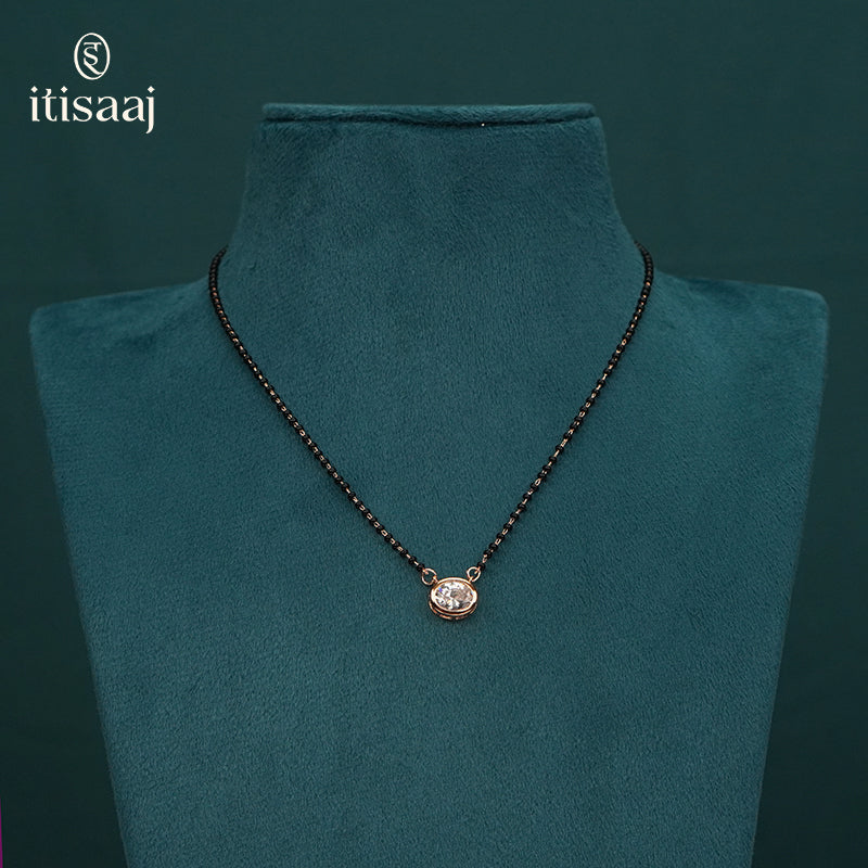 Sparkling Solitaire CZ Bezel Pendant Rose Gold Mangalsutra - 4853