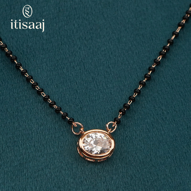 Sparkling Solitaire CZ Bezel Pendant Rose Gold Mangalsutra - 4853