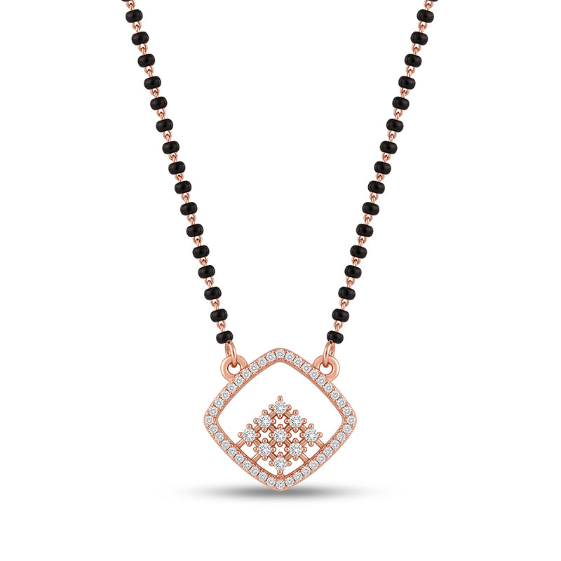 Rose Gold Plated Geometric Diamond Motif Cubic Zirconia Mangalsutra - 4855
