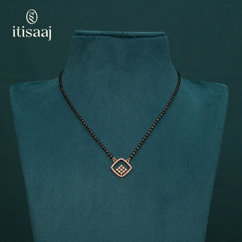 Rose Gold Plated Geometric Diamond Motif Cubic Zirconia Mangalsutra - 4855