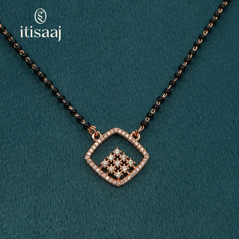 Rose Gold Plated Geometric Diamond Motif Cubic Zirconia Mangalsutra - 4855