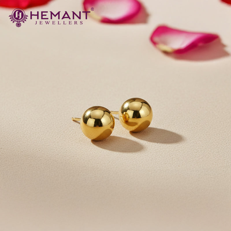 Classic Spherical Gold Ball Stud Earrings | Simple Plain Tops