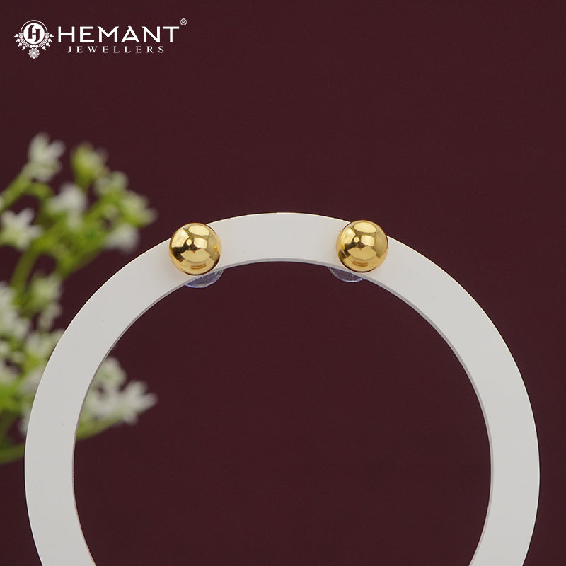Classic Spherical Gold Ball Stud Earrings | Simple Plain Tops