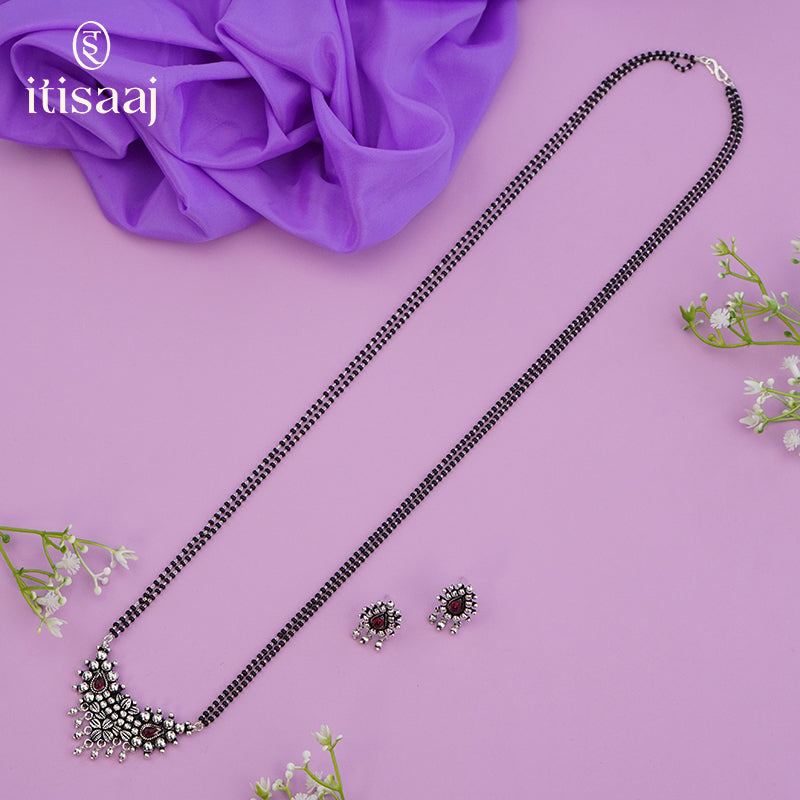 Oxidised Silver-Tone Mangalsutra Set – Maharashtrian Style - 2589-4935