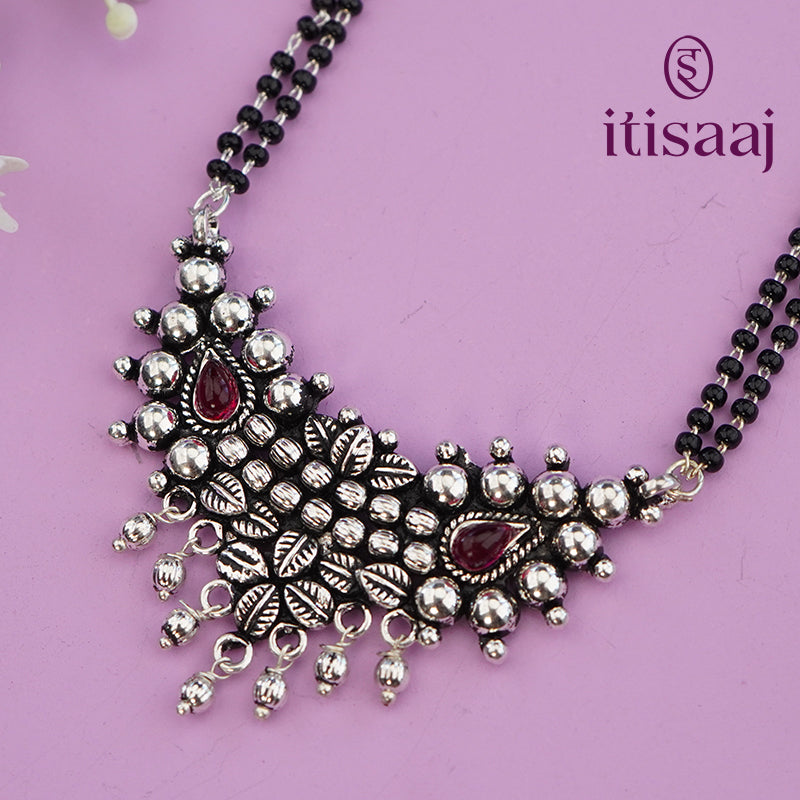 Oxidised Silver-Tone Mangalsutra Set – Maharashtrian Style - 2589-4935