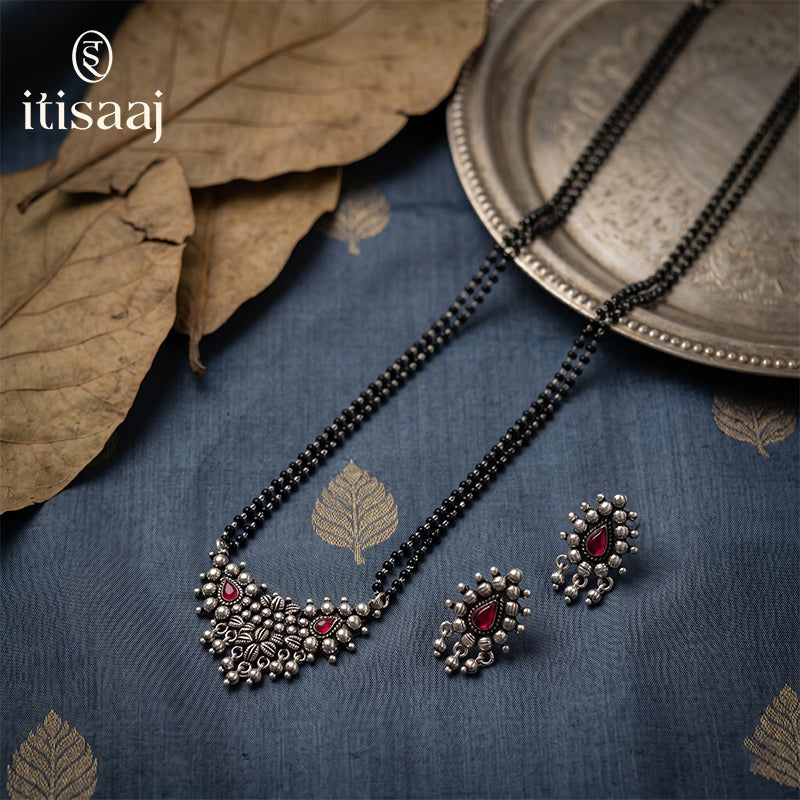 Oxidised Silver-Tone Mangalsutra Set – Maharashtrian Style - 2589-4935