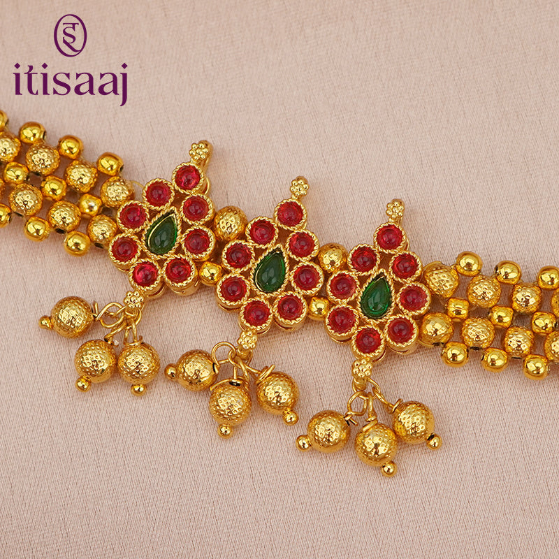Traditional Maharashtrian Kolhapuri Thushi Patta Chex 3 Panadi - 4981