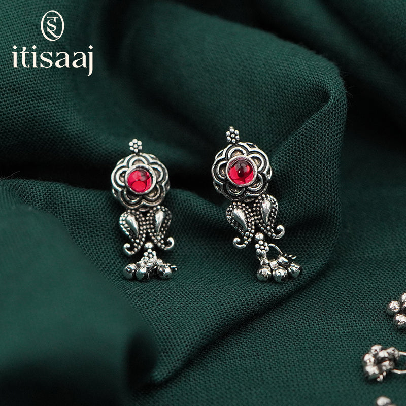 Traditional Maharashtrian Kolhapuri Peti Har Flower Koyali Oxidized Silver (with earrings) - 5053