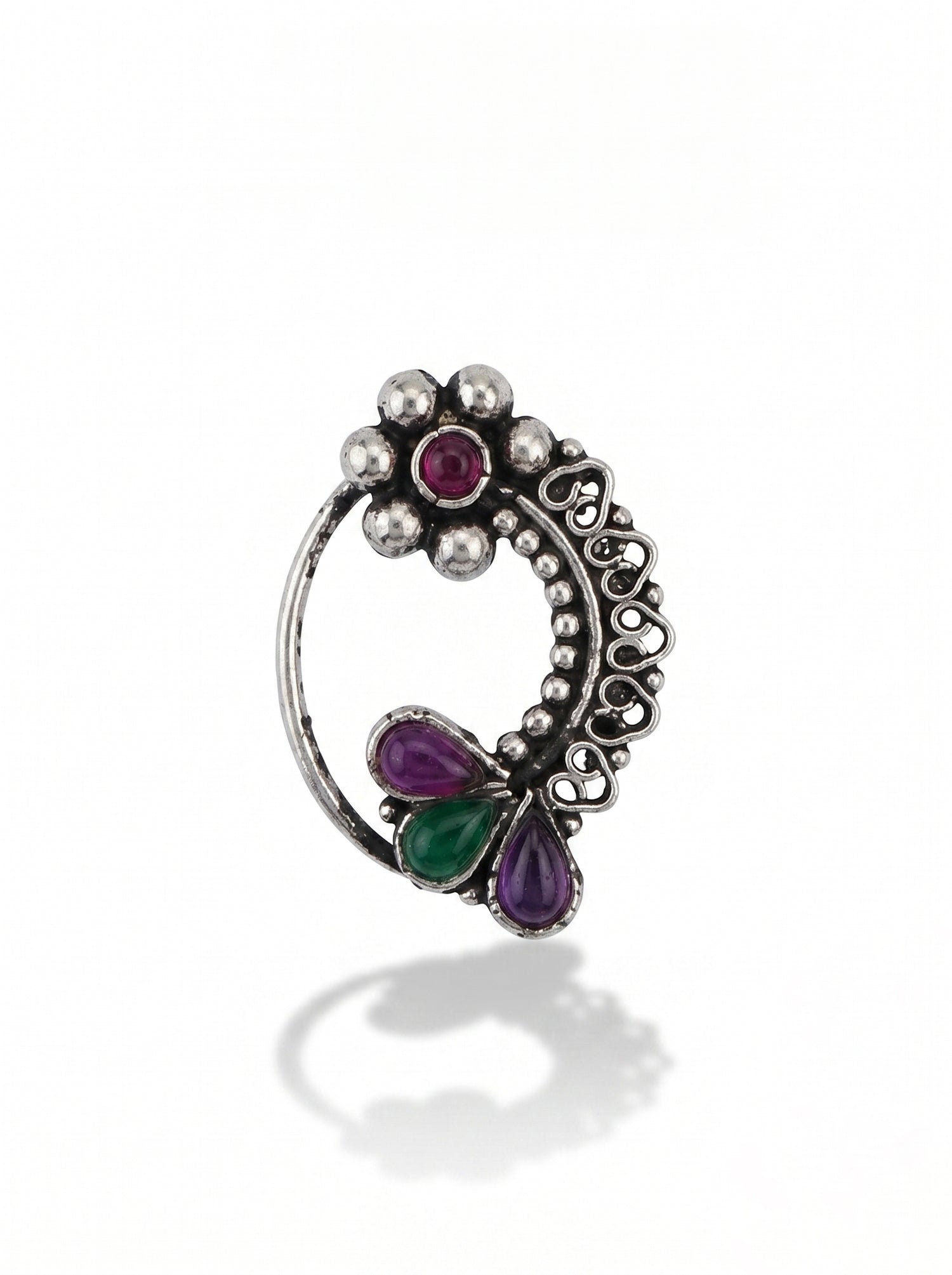 Traditional Oxidized Silver Plated Nath/Nose Pin (Pressing) 515