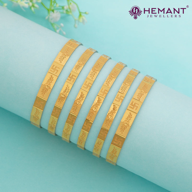 Traditional Forming Gold Patli and Bilwar Bangle Set with Leaf and Swastik Design - Perfect for Everyday Wear (पाटली आणि बिलवार बँगल्स सेट)