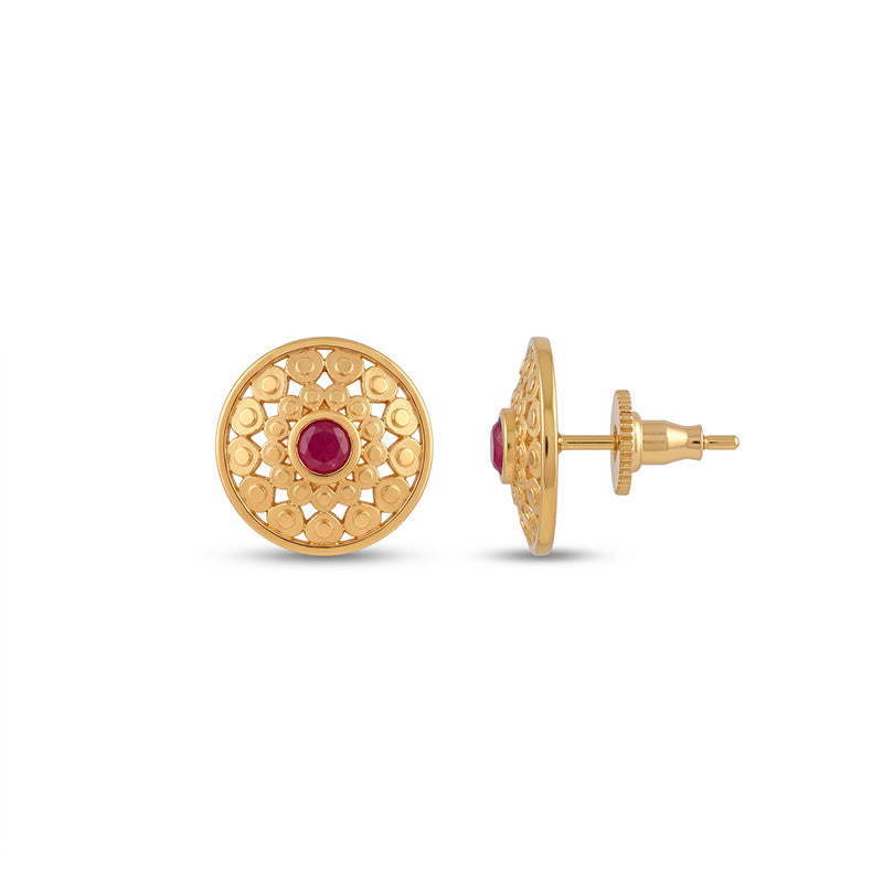 Intricate Filigree Design Gold Plated Stud Earrings - 5178