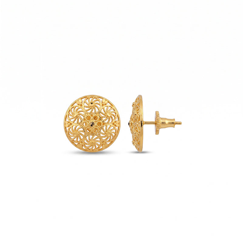 Intricate Filigree Design Gold Plated Stud Earrings - 5184