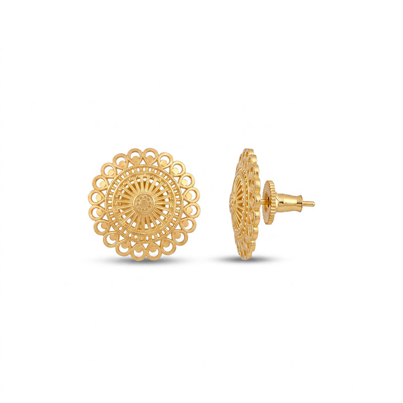 Intricate Filigree Design Gold Plated Stud Earrings - 5187