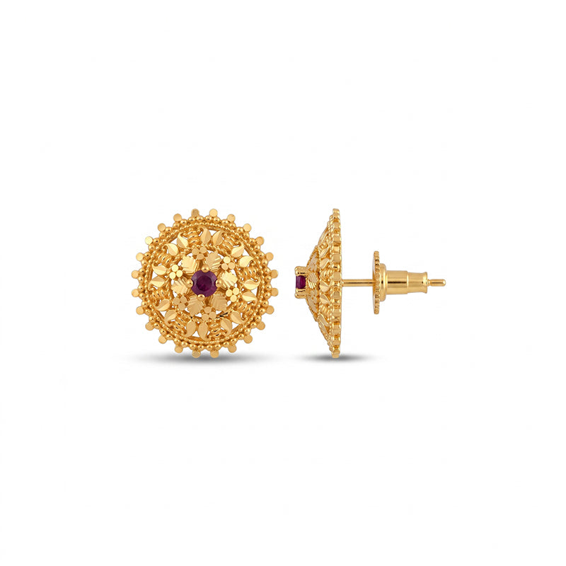 Intricate Filigree Design Gold Plated Stud Earrings - 5191