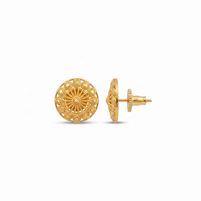 Intricate Filigree Design Gold Plated Stud Earrings - 5192