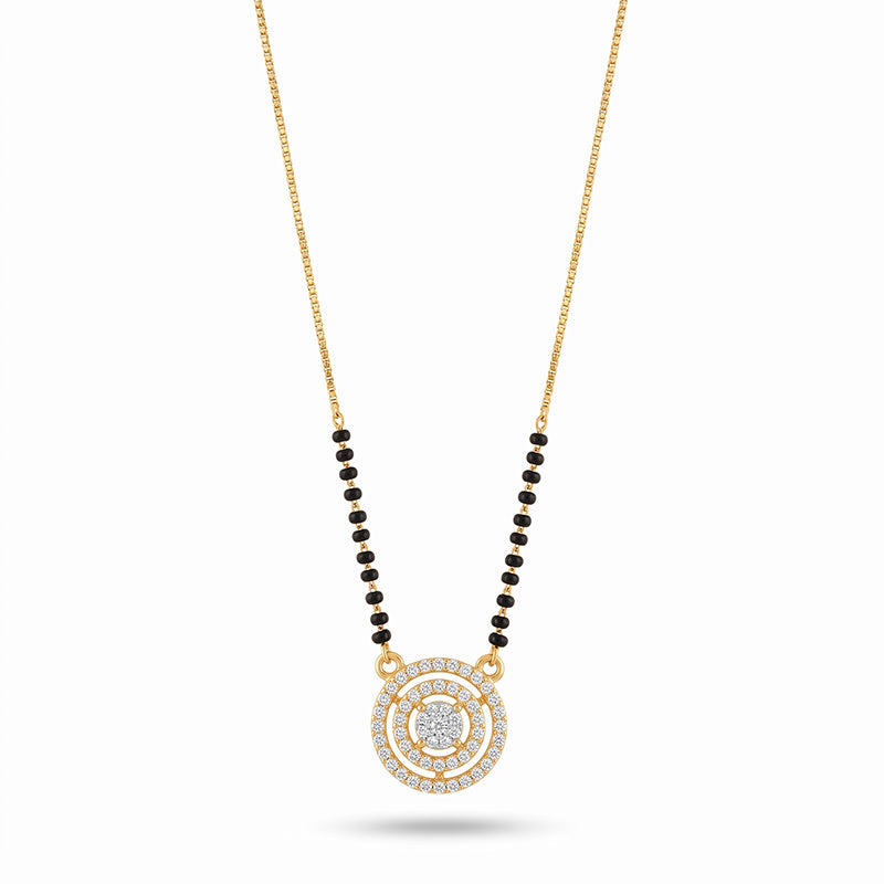 Micro Gold Plated Concentric Circle Cubic Zirconia Short Mangalsutra - 5208