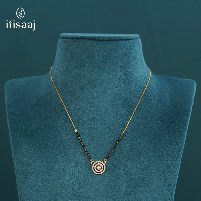 Micro Gold Plated Concentric Circle Cubic Zirconia Short Mangalsutra - 5208