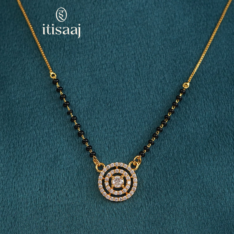 Micro Gold Plated Concentric Circle Cubic Zirconia Short Mangalsutra - 5208