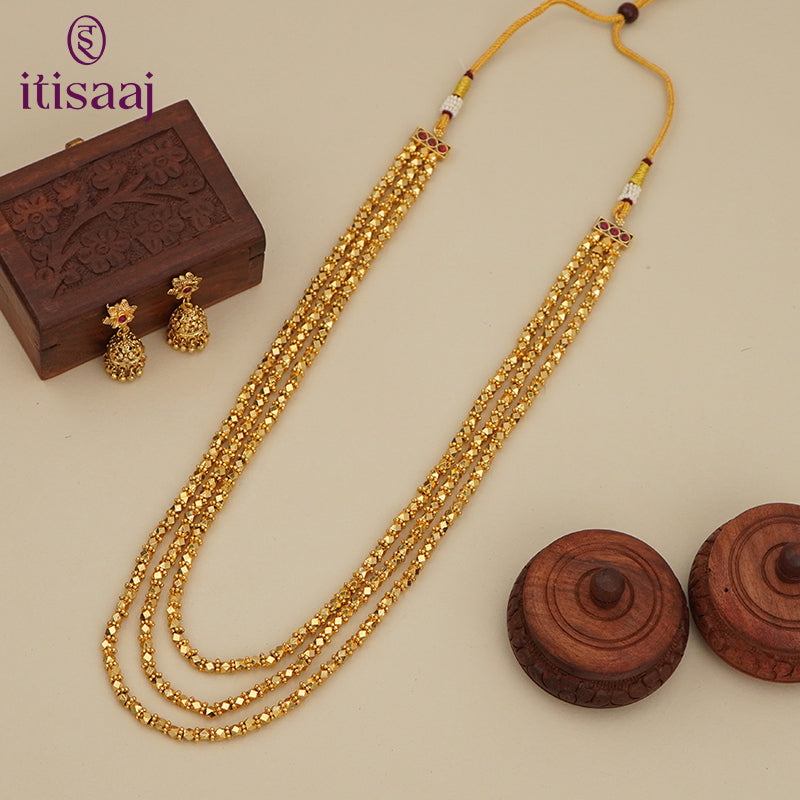 Traditional Maharashtrian Kolhapuri Antique Finished Kanthi Mala III Line (Ashtapailu Mala)