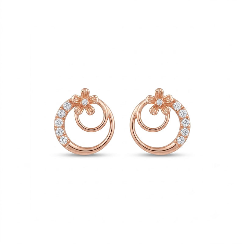 Rose Gold Sparkling American Diamond Earrings - 5242