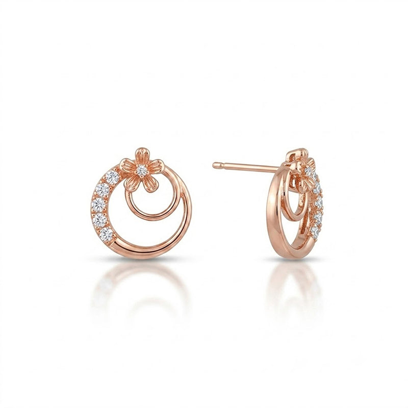 Rose Gold Sparkling American Diamond Earrings - 5242