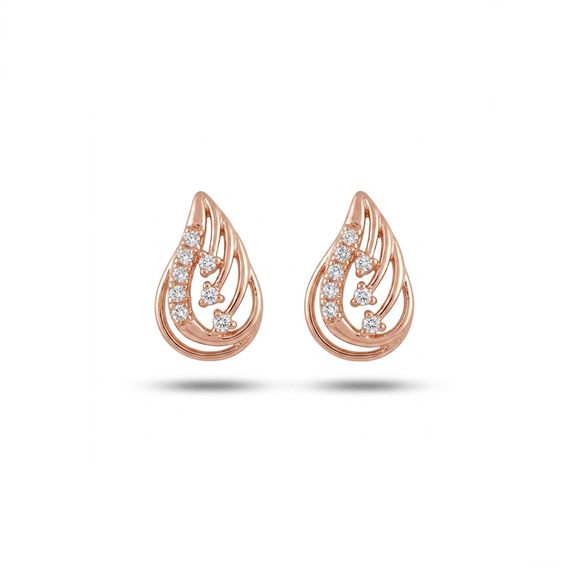 Rose Gold Sparkling American Diamond Earrings - 5243