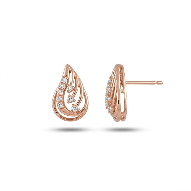 Rose Gold Sparkling American Diamond Earrings - 5243