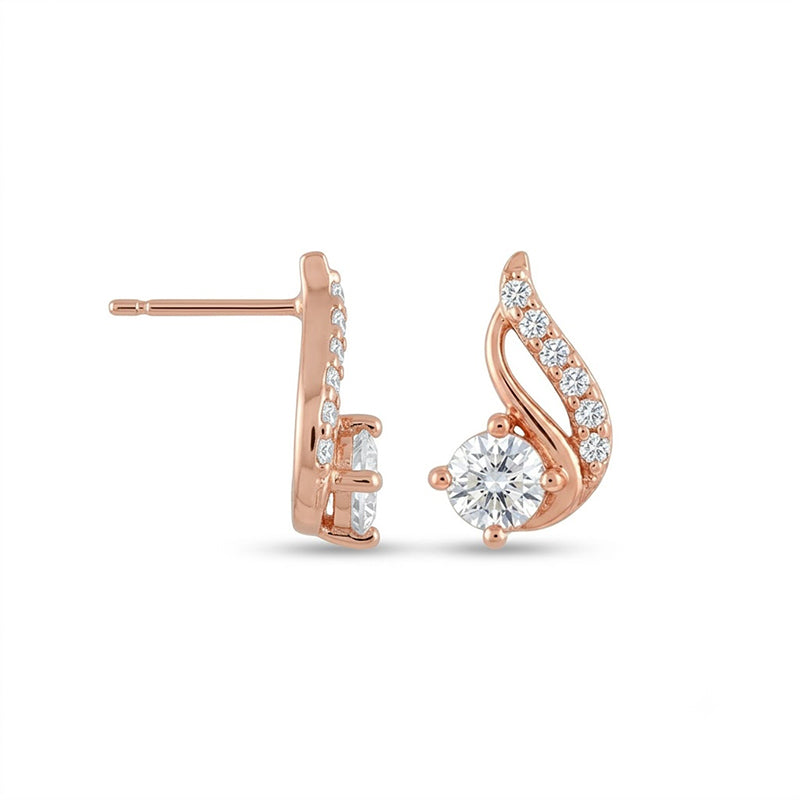 Rose Gold Sparkling American Diamond Earrings - 5261
