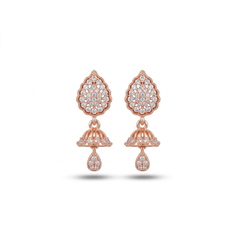 Rose Gold Sparkling American Diamond Earrings - 5326