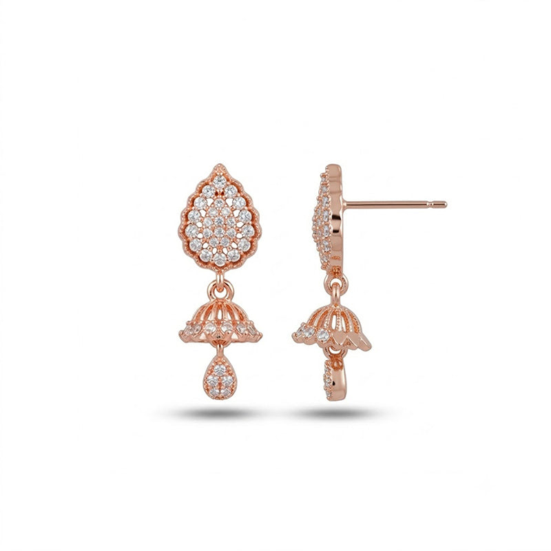 Rose Gold Sparkling American Diamond Earrings - 5326