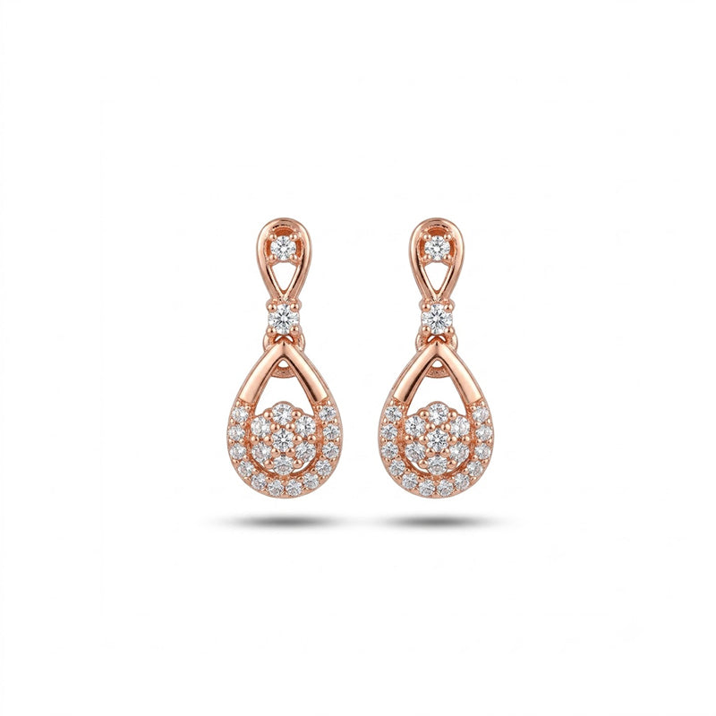 Rose Gold Sparkling American Diamond Earrings - 5327