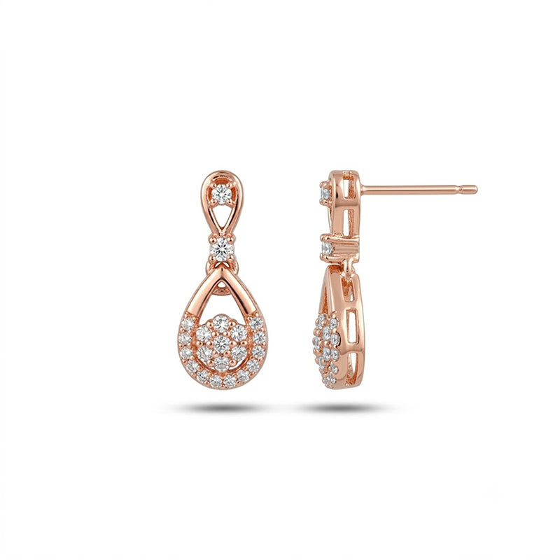 Rose Gold Sparkling American Diamond Earrings - 5327