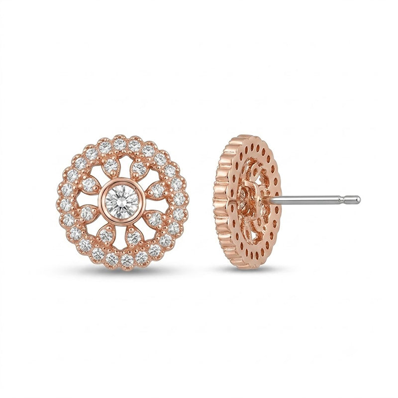 Rose Gold Sparkling American Diamond Earrings - 5328