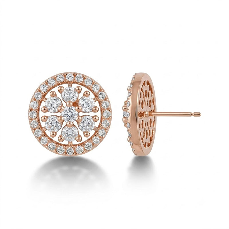 Rose Gold Sparkling American Diamond Earrings - 5331