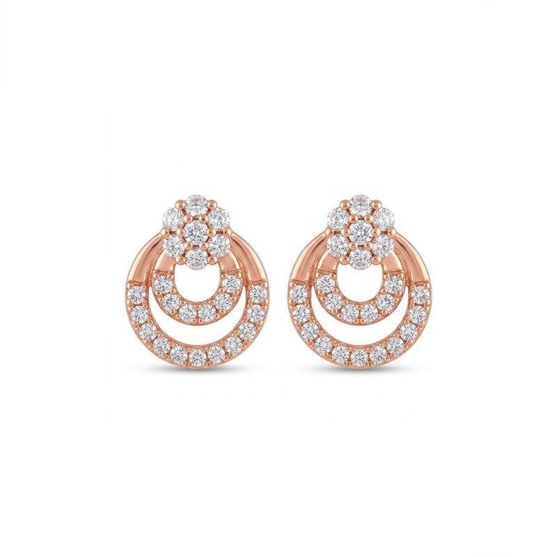 Rose Gold Sparkling American Diamond Earrings - 5332