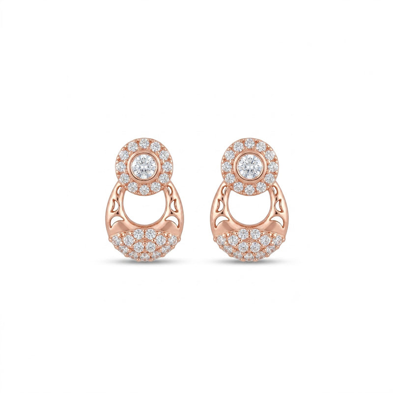Rose Gold Sparkling American Diamond Earrings - 5336