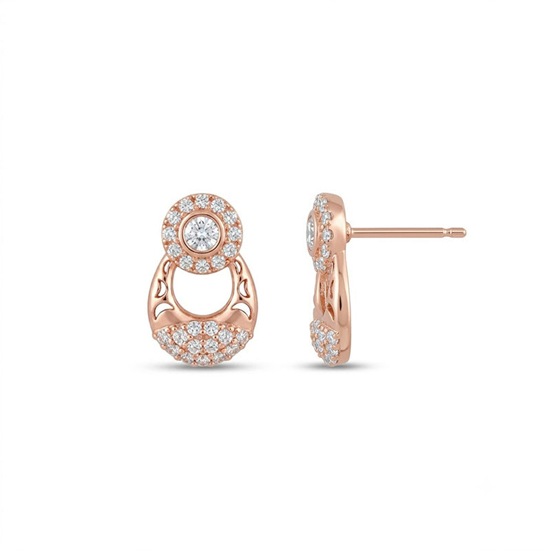Rose Gold Sparkling American Diamond Earrings - 5336