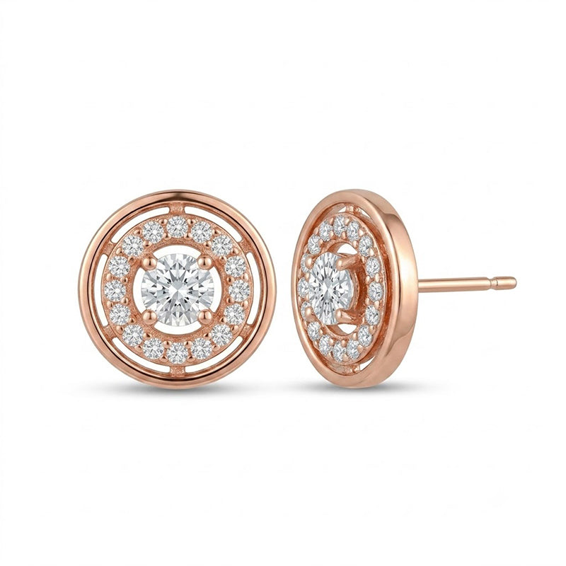 Rose Gold Sparkling American Diamond Earrings - 5356