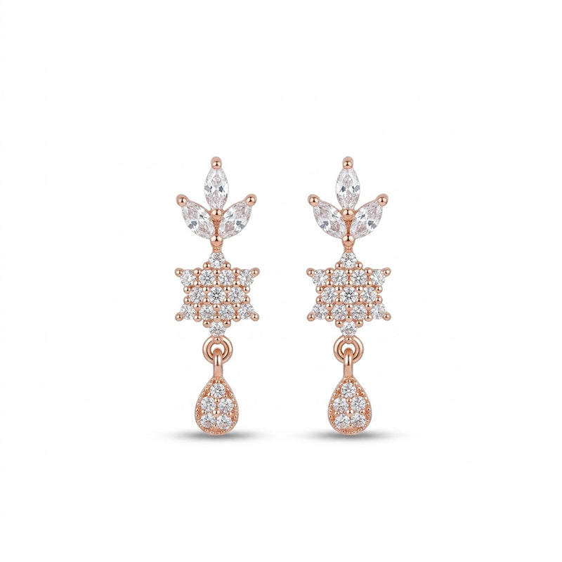 Rose Gold Sparkling American Diamond Earrings - 5379
