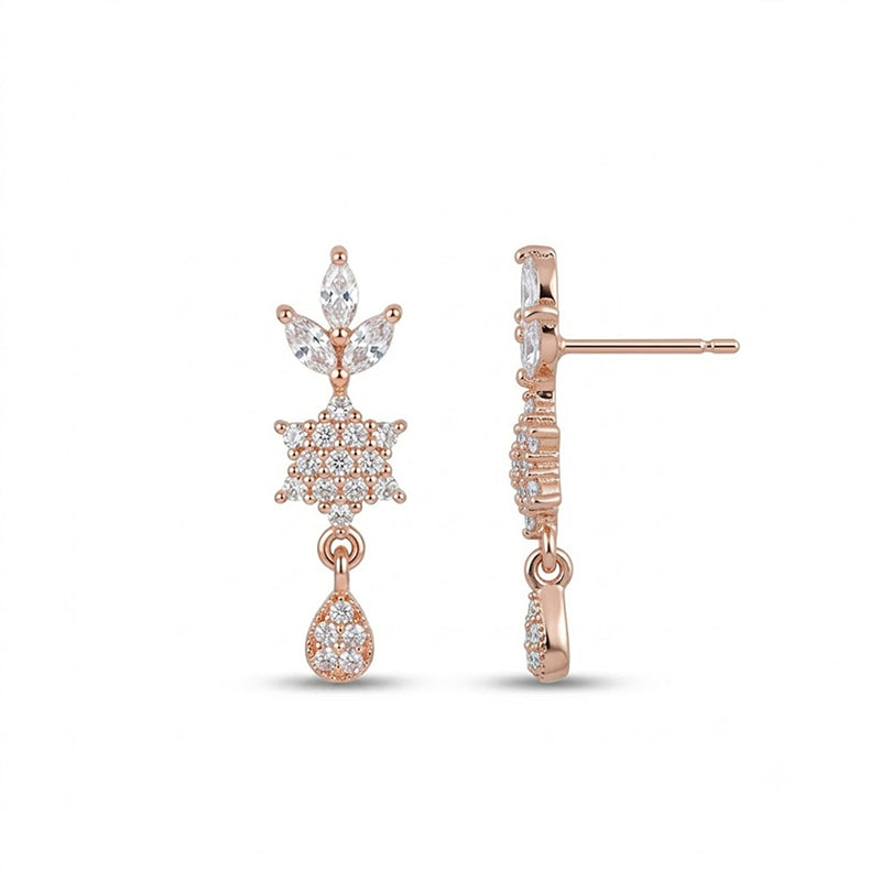 Rose Gold Sparkling American Diamond Earrings - 5379