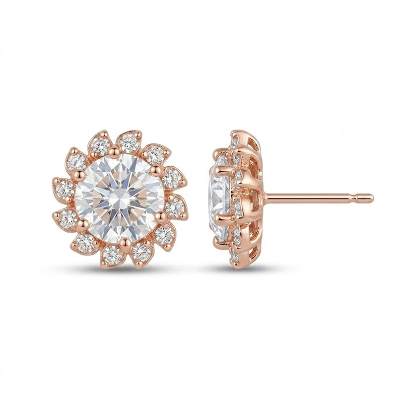 Rose Gold Sparkling American Diamond Earrings - 5385