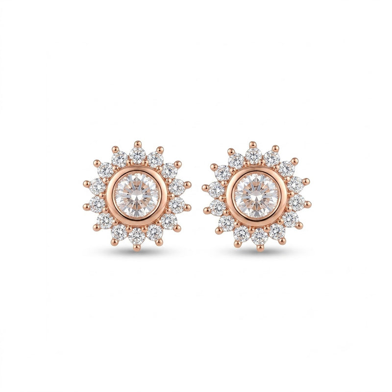 Rose Gold Sparkling American Diamond Earrings - 5386