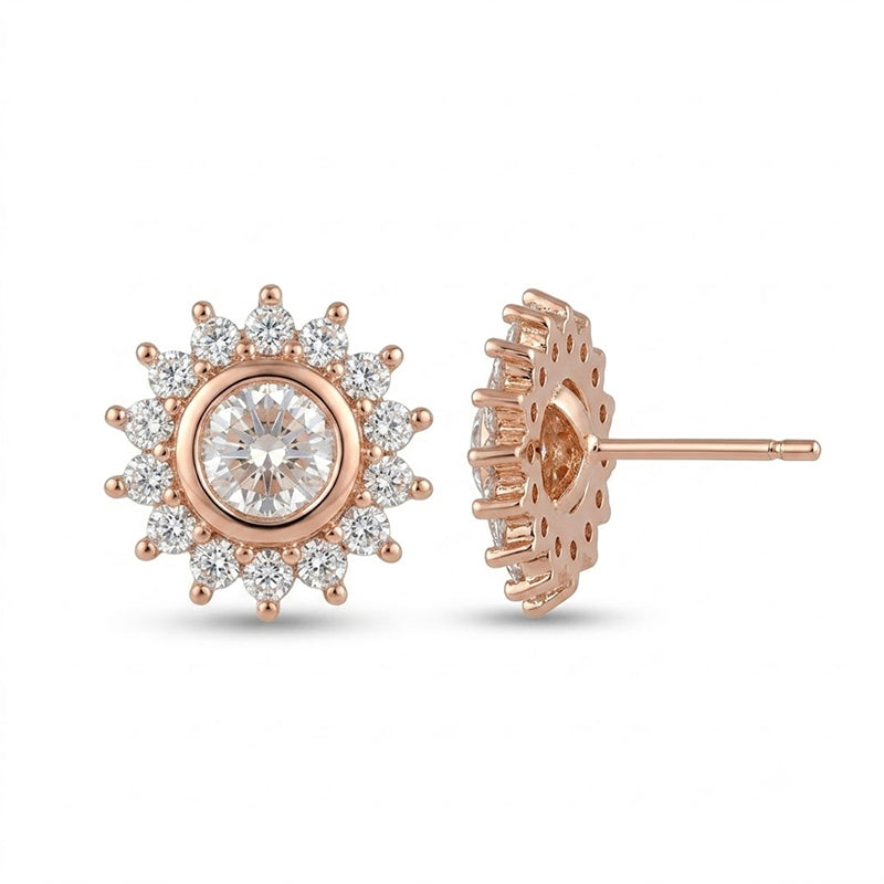 Rose Gold Sparkling American Diamond Earrings - 5386