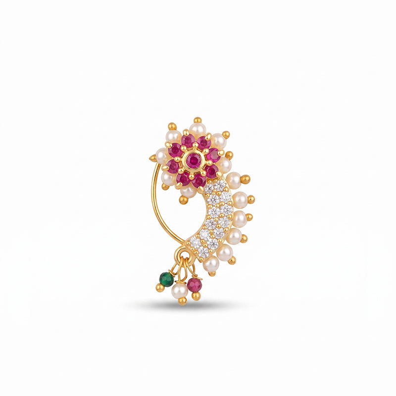 Traditional Micro Gold Plated Maharashtrian Nath Pressing - 5391