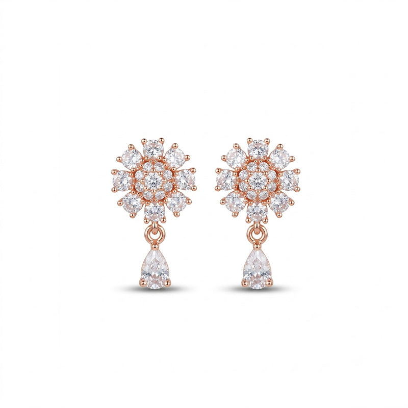 Rose Gold Sparkling American Diamond Earrings - 5408
