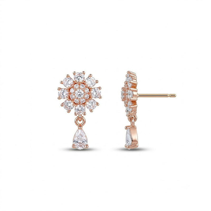 Rose Gold Sparkling American Diamond Earrings - 5408