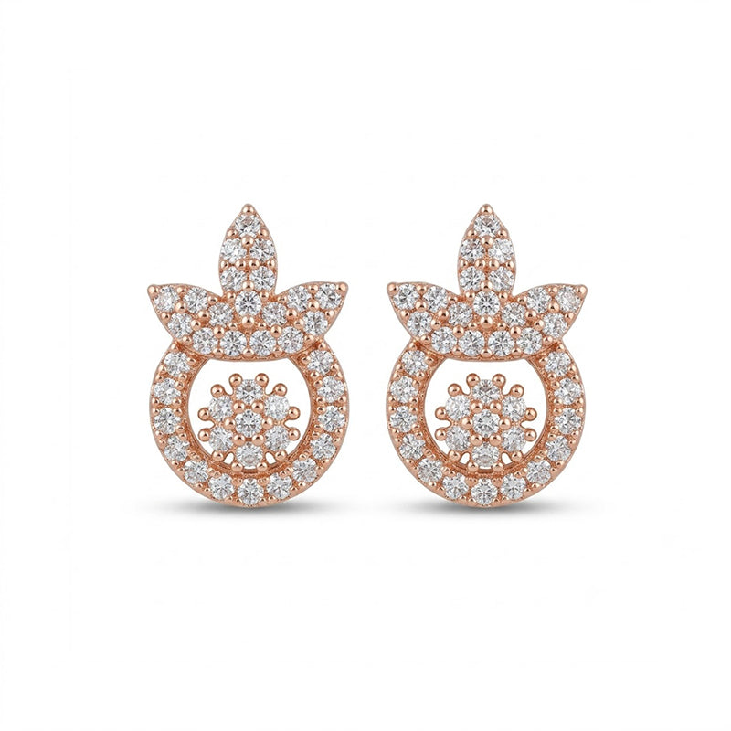 Rose Gold Sparkling American Diamond Earrings - 5414