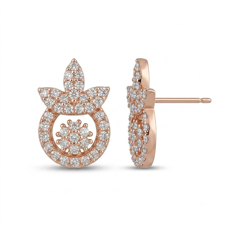Rose Gold Sparkling American Diamond Earrings - 5414