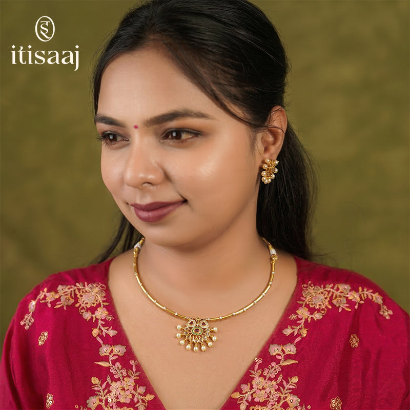 Antique Necklace Set with Earrings - 5451
