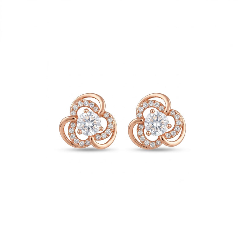 Rose Gold Sparkling American Diamond Earrings - 5475